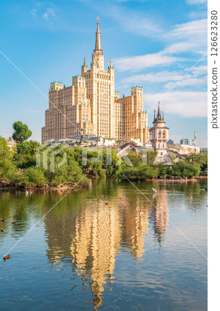 The view on the residential Stalinist high-rise building on Kudrinskaya Square. It is the one of seven Stalinist skyscrapers built in 1947-1954. The view on the residential Stalinist high-rise building on Kudrinskaya Square. It is the one of seven Stalinist skyscrapers built in 1947-1954. 126623280