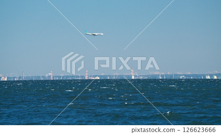 晴朗的冬日，從城南島海濱公園看到的客機正接近羽田機場 D 跑道 126623666