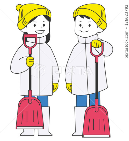 A duo holding a shovel for snow removal | Man and woman 126623792