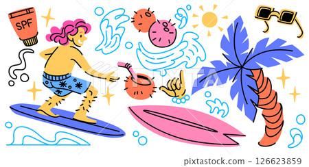 Retro tropical sticker set 126623859