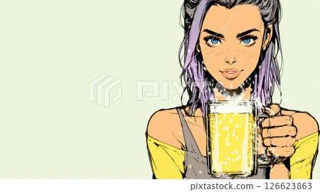 一位隨性的女人提供啤酒的插圖 126623863