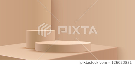 Beige round podium display 126623881