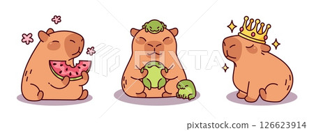 Adorable capybara characters in cartoon style 126623914