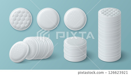Set of realistic cotton pads with various textures Set of realistic cotton pads with various textures 126623921