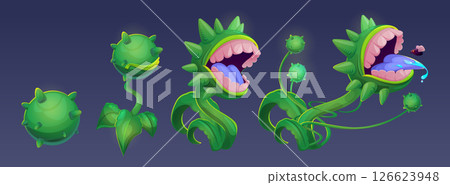 Scary cartoon plant monster growth stages 126623948