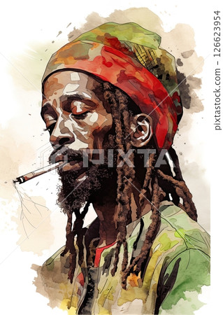 Rastafari smoking marijuana. Cannabis smoker. Poster design. Generative Ai Rastafari smoking marijuana. Cannabis smoker. Poster design. Generative Ai 126623954
