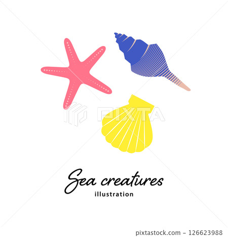 貝殼和海星的簡單插圖 126623988