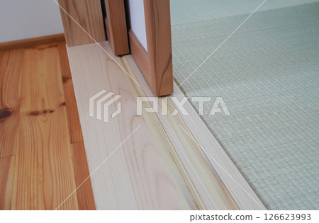 Close-up of the grooves on the sliding doors of a Japanese-style room 126623993