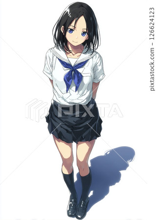 穿著水手服的高中女生插畫 126624123