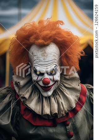 Creepy evil Clown. Horror poster design. Halloween concept. Generative Ai 126624259