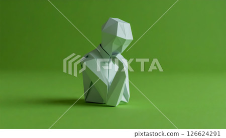 紙工藝擔心的人，綠色背景 126624291