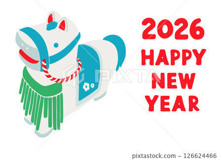 2026年馬年新年賀卡模板馬吉祥物插圖 126624466