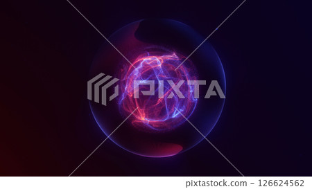Vibrant fusion of red and blue plasma particles forming an energetic sphere core. Perfect for AI, data, crypto, music visualizations and futuristic tech concepts. Vibrant fusion of red and blue plasma particles forming an energetic sphere core. Perfect for AI, data, crypto, music visualizations and futuristic tech concepts. 126624562