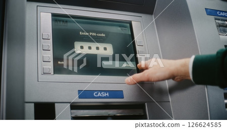 ATM User Entering PIN Code on ATM Keypad. Error Message on Cash Machine Due to Incorrect PIN Code ATM User Entering PIN Code on ATM Keypad. Error Message on Cash Machine Due to Incorrect PIN Code 126624585