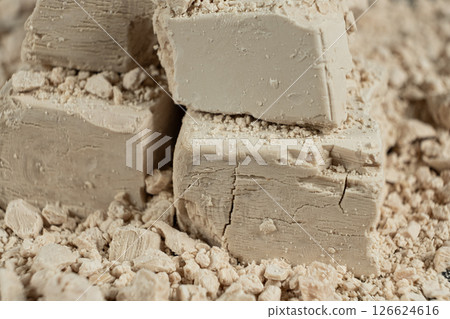 Macro texture of compressed fresh yeast cubes Macro texture of compressed fresh yeast cubes 126624616
