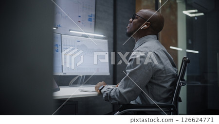 Financial Analyst Monitoring Real-Time Market Charts, Talking and Having Call Financial Analyst Monitoring Real-Time Market Charts, Talking and Having Call 126624771
