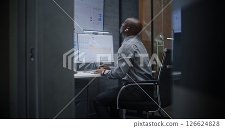 Financial Analyst Suffering from Financial Crisis, Yelling During Call, Analyzing Exchange Market Charts Financial Analyst Suffering from Financial Crisis, Yelling During Call, Analyzing Exchange Market Charts 126624828