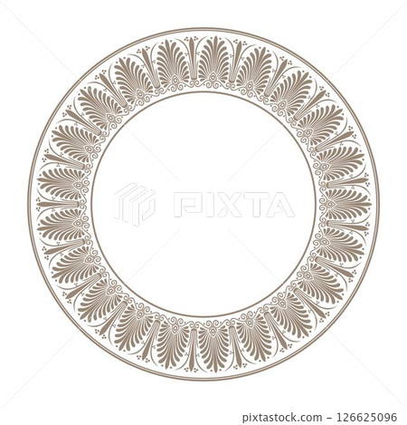 Beautiful gold vector round european frame with arabesque, floral element. Traditional classic greek ornament. Golden plate with floral design. Vintage, ethnic frame with arabesques. EPS. For printing 126625096