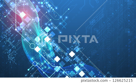 Abstract data background with wireframe wave and circuit lines. Technology concept. Vector 126625215