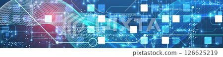Abstract data background with wireframe wave and circuit lines. Technology concept. Vector Abstract data background with wireframe wave and circuit lines. Technology concept. Vector 126625219