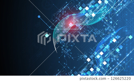 Abstract data background with wireframe wave and circuit lines. Technology concept. Vector Abstract data background with wireframe wave and circuit lines. Technology concept. Vector 126625220