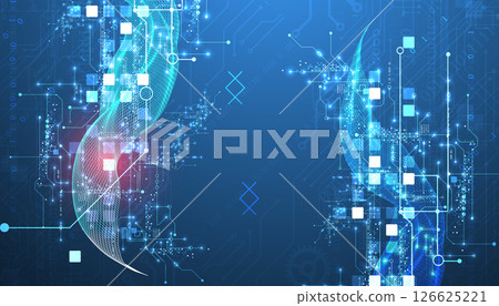 Abstract data background with wireframe wave and circuit lines. Technology concept. Vector Abstract data background with wireframe wave and circuit lines. Technology concept. Vector 126625221