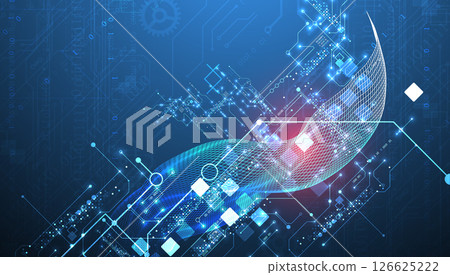 Abstract data background with wireframe wave and circuit lines. Technology concept. Vector Abstract data background with wireframe wave and circuit lines. Technology concept. Vector 126625222