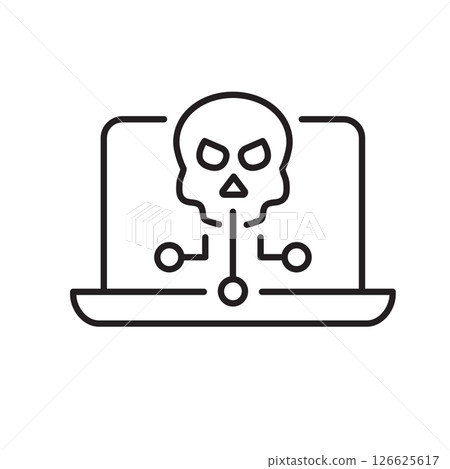 Cyber crime icon. Vector illustration. Symbol of digital threats and computer attacks. Editable stroke. 126625617