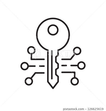 Digital key icon. Symbol of secure access and data encryption. Vector illustration. Editable stroke. Editable stroke. Digital key icon. Symbol of secure access and data encryption. Vector illustration. Editable stroke. Editable stroke. 126625619