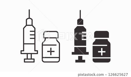 Medical injection icons. Symbol vaccination and healthcare. Vector illustration. 126625627