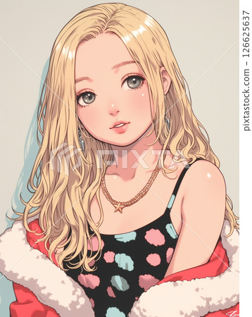 聖誕老人服裝女孩插畫 聖誕老人服裝女孩插畫 126625637