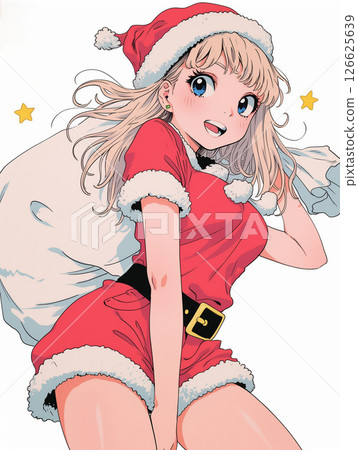 聖誕老人服裝女孩插畫 聖誕老人服裝女孩插畫 126625639