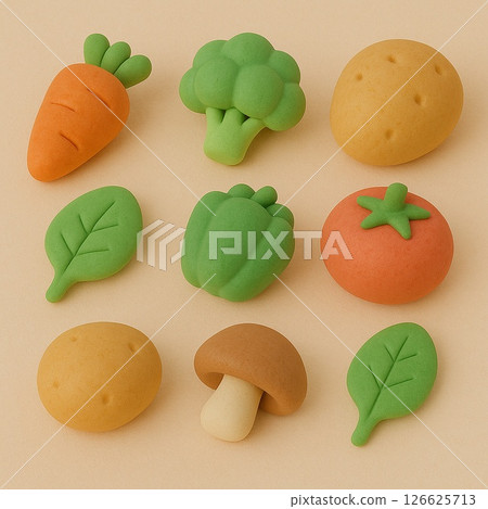 黏土藝術風格的蔬菜，3D材質 126625713