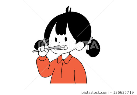 孩子睡前刷牙 |穿著睡衣的孩子的平面插圖 126625719