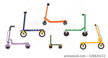 Collection of trendy scooters. Electric scooter. Collection of trendy scooters. Electric scooter. 126626211