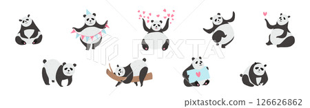 Funny Panda Character as Furry Zoo Creature Vector Set 126626862