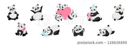 Funny Panda Character as Furry Zoo Creature Vector Set 126626889