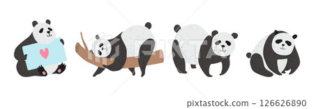 Funny Panda Character as Furry Zoo Creature Vector Set Funny Panda Character as Furry Zoo Creature Vector Set 126626890