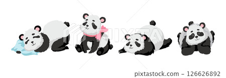 Funny Panda Character as Furry Zoo Creature Vector Set 126626892