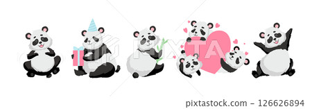 Funny Panda Character as Furry Zoo Creature Vector Set 126626894
