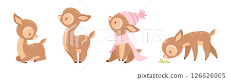 Cute Little Baby Deer Forest Animal in Different Pose Vector Set 126626905