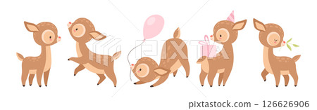 Cute Little Baby Deer Forest Animal in Different Pose Vector Set 126626906