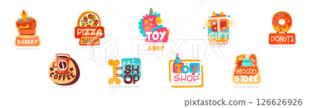 Different Shop and Store Label and Sticker Design Vector Set 126626926