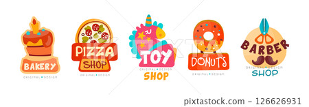 Different Shop and Store Label and Sticker Design Vector Set 126626931