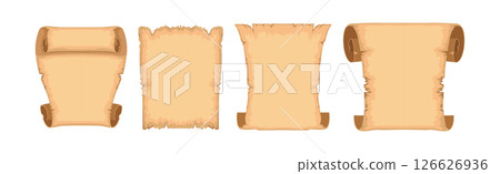 Old Paper Scroll and Parchment of Ancient Papyrus Vector Set 126626936