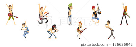 Funny Man Rock Musician Character Perform on Stage Vector Set Funny Man Rock Musician Character Perform on Stage Vector Set 126626942