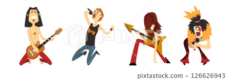 Funny Man Rock Musician Character Perform on Stage Vector Set 126626943
