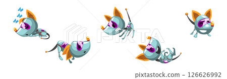 Cyborg Dog Artificial Intelligence and Mechanical Personage Vector Set 126626992