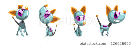 Cyborg Dog Artificial Intelligence and Mechanical Personage Vector Set 126626993