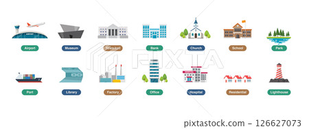 Color building icons set. Color building icons set. 126627073